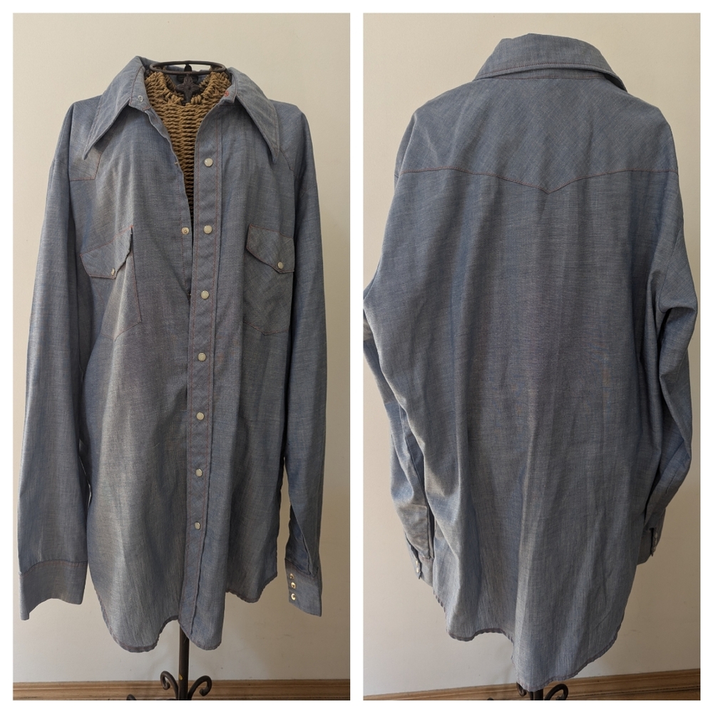 VTG Big Mac JCPenny Denim chambray western pearl snap shirt 1X